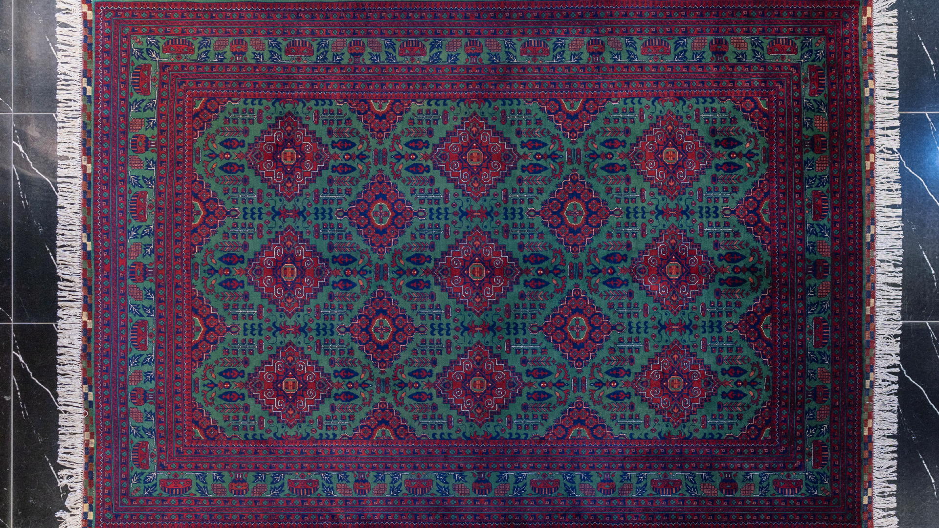 handmade persian carpet code39114 0 - فرش دستباف نقشه شش ترنج کرک براق زمینه سبز کد 39114 -  - area-rugs
